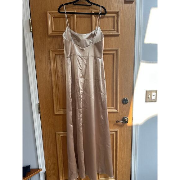 Jenny Yoo Women's Chase Champagne Satin Slip Dress Size 10 Spaghetti Strap Gown - Picture 6 of 9